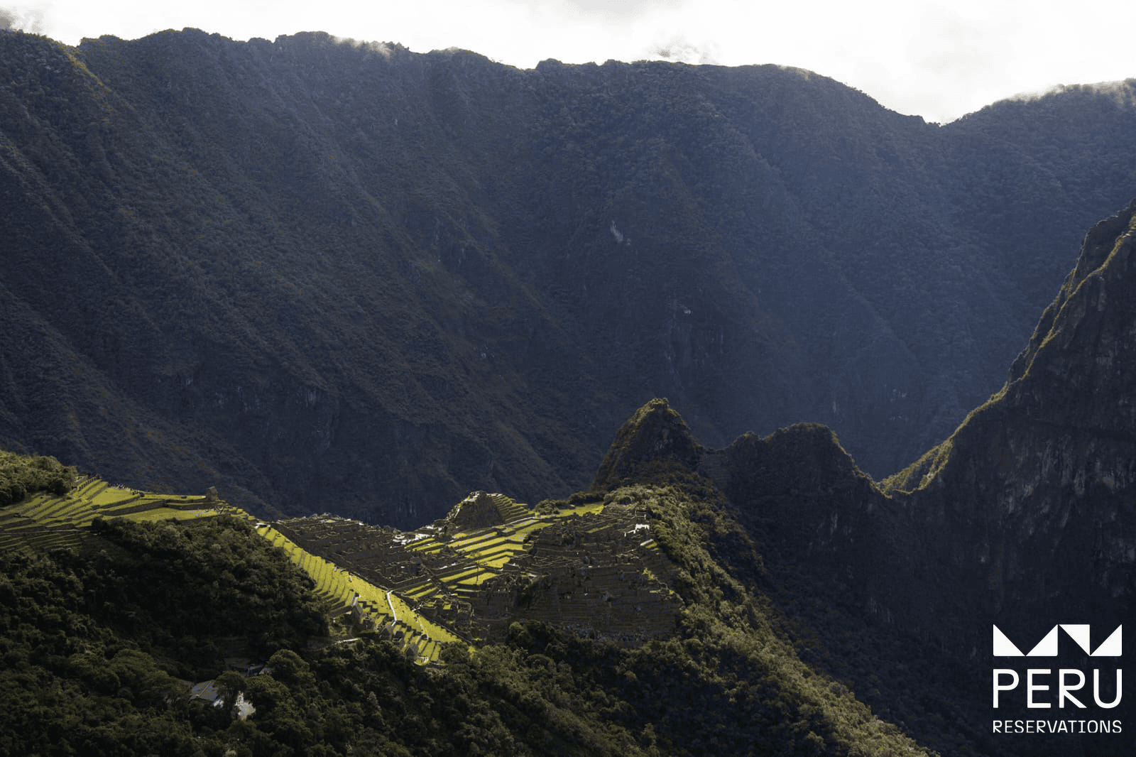 Machu Picchu ruins among green mountains